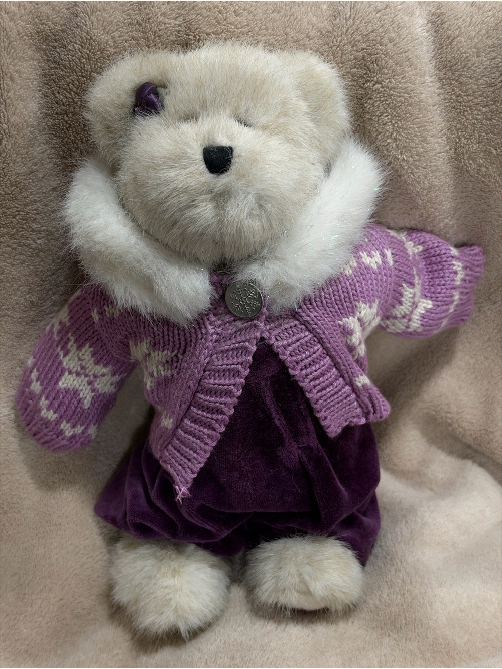Boyds Bears Purple Knit Jacket with Faux-Fur Collar